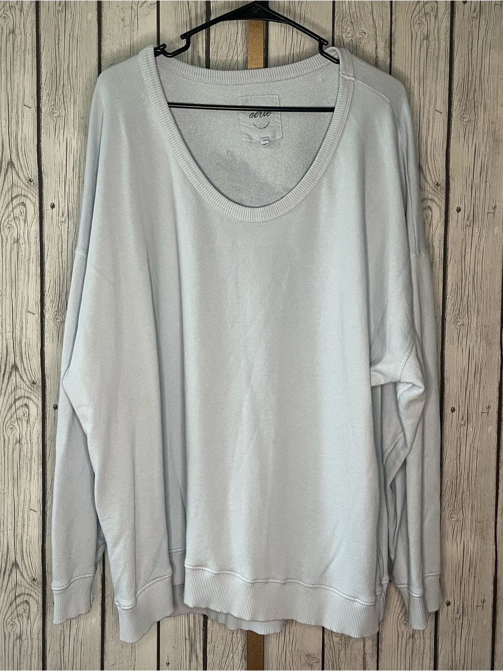 Aerie XL oversized baby blue crew neck pull over graphic sweatshirt beach brunch